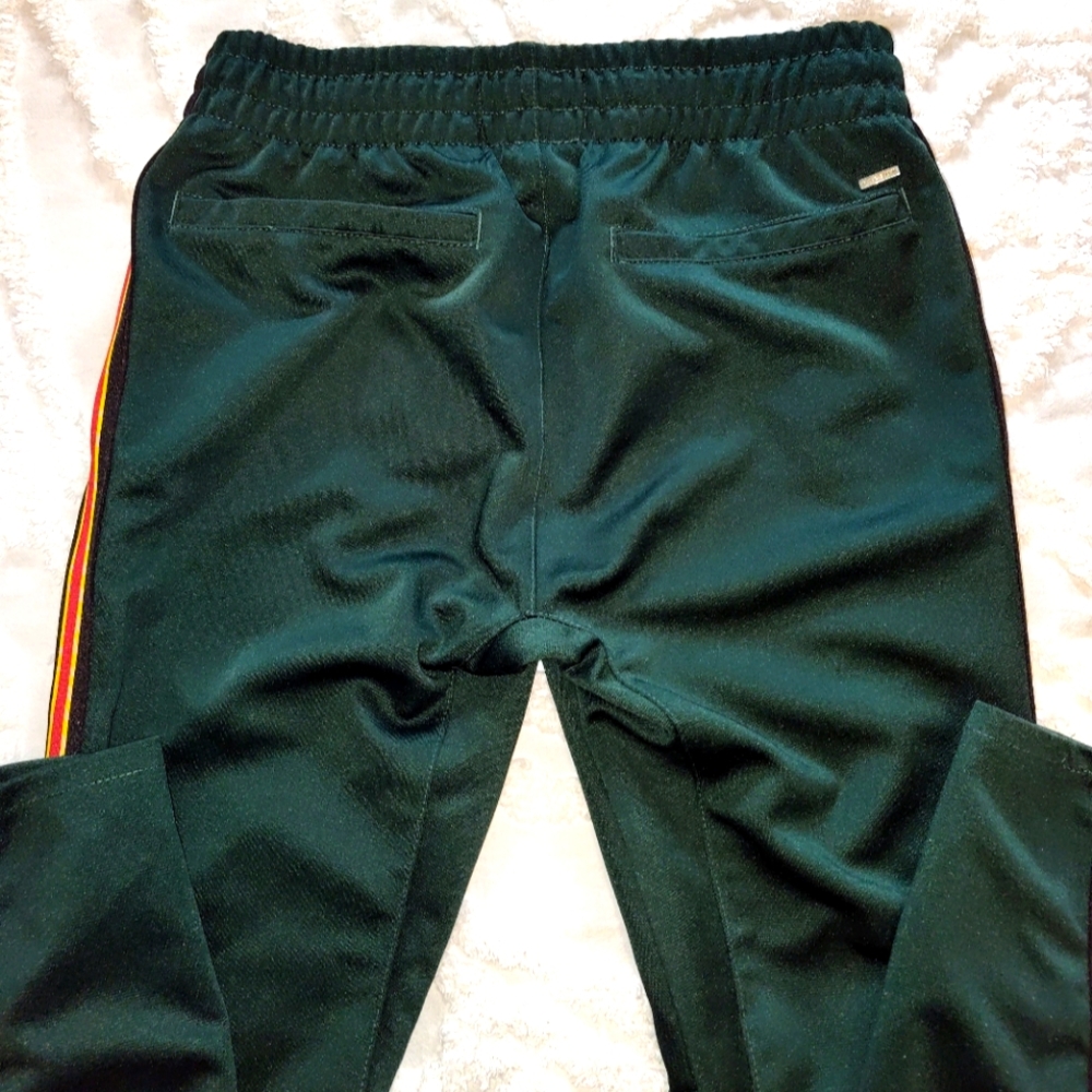 PacSun Men Tricot Striped Tapered Skinny Track Pants Forest Green Red S - Picture 3 of 8